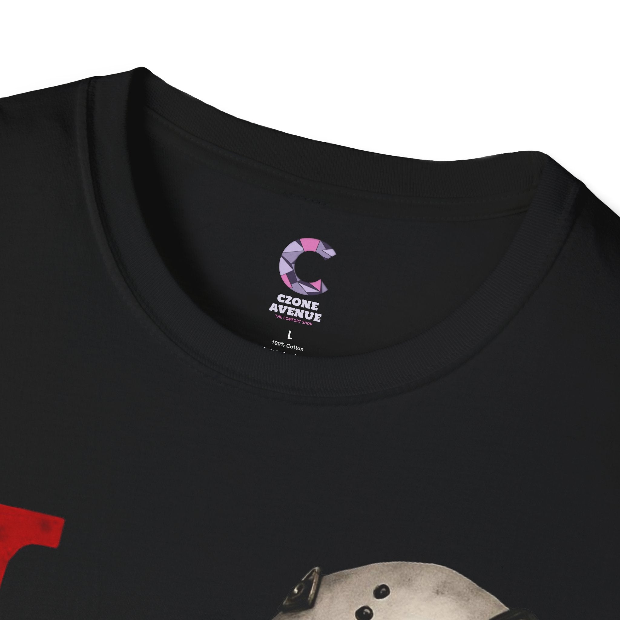 Halloween Horror Unisex T-Shirt with Dripping Blood and Hockey Mask Design