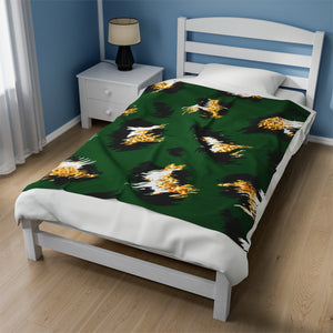 Green and Gold Print Soft Blanket