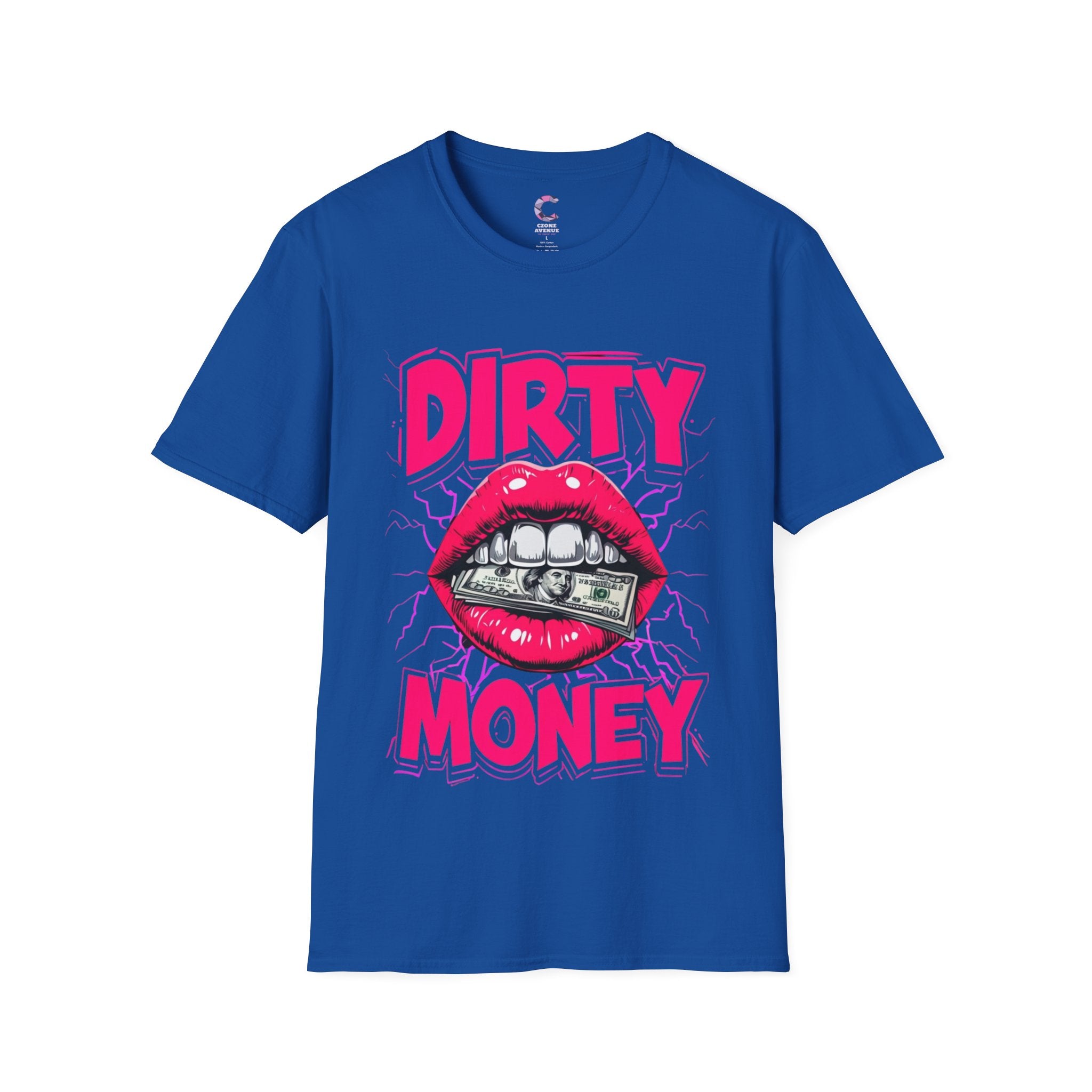 Dirty Money Theme Unisex T-Shirt with Lips Holding Money Design
