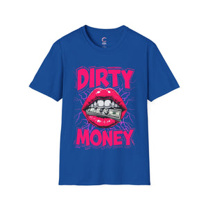 Dirty Money Theme Unisex T-Shirt with Lips Holding Money Design