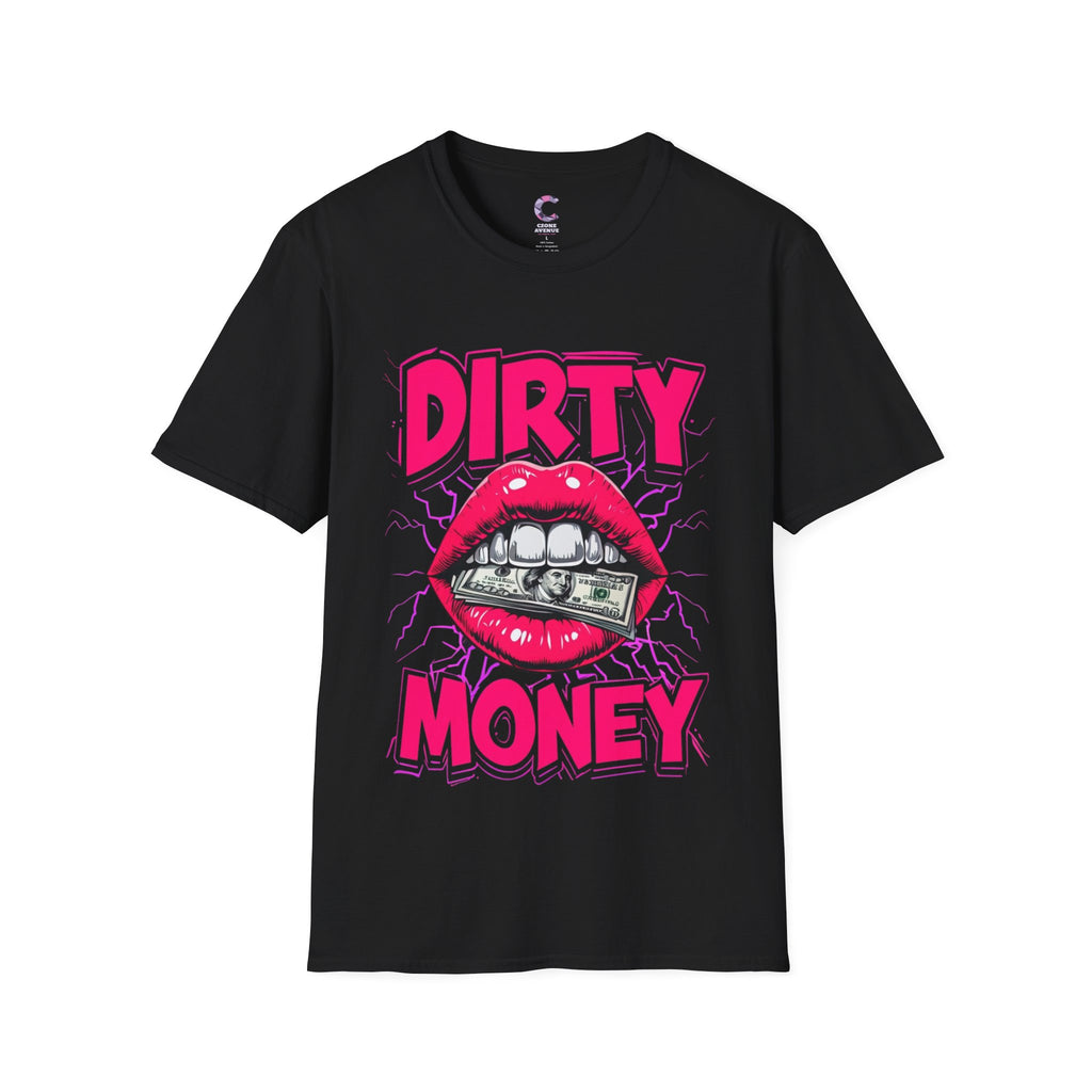 Dirty Money Theme Unisex T-Shirt with Lips Holding Money Design