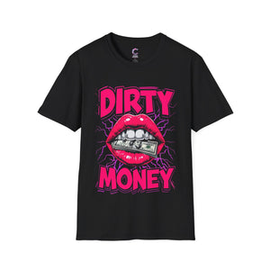 Dirty Money Theme Unisex T-Shirt with Lips Holding Money Design