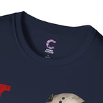 Halloween Horror Unisex T-Shirt with Dripping Blood and Hockey Mask Design