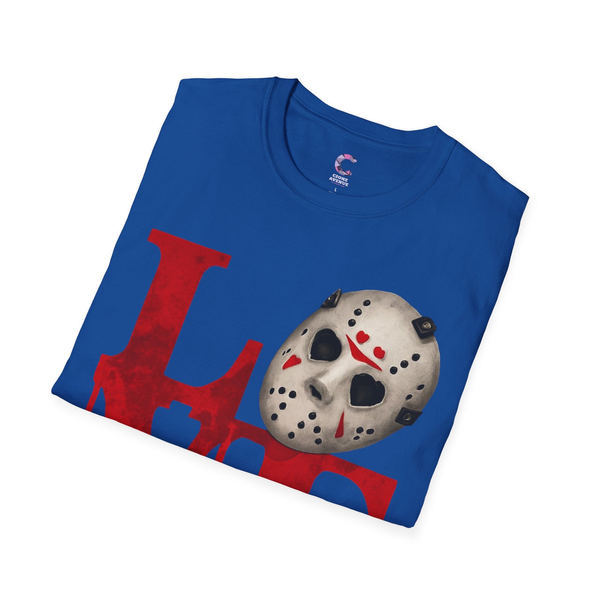 Halloween Horror Unisex T-Shirt with Dripping Blood and Hockey Mask Design