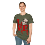 Halloween Horror Unisex T-Shirt with Dripping Blood and Hockey Mask Design