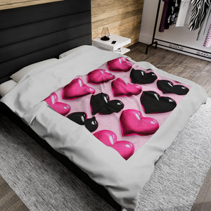 Pink and Black Hearts Soft Blanket