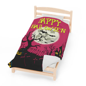 Happy Halloween Themed Velveteen Soft Blanket