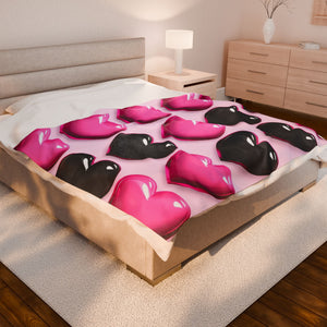 Pink and Black Hearts Soft Blanket