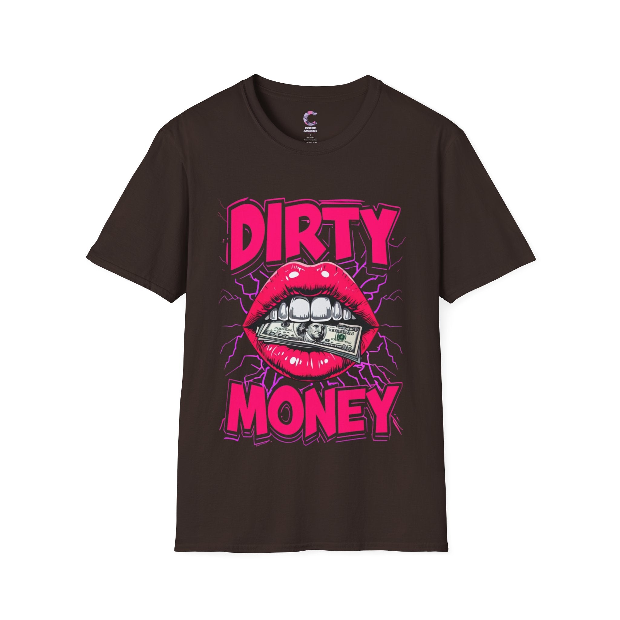 Dirty Money Theme Unisex T-Shirt with Lips Holding Money Design