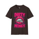 Dirty Money Theme Unisex T-Shirt with Lips Holding Money Design