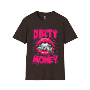Dirty Money Theme Unisex T-Shirt with Lips Holding Money Design