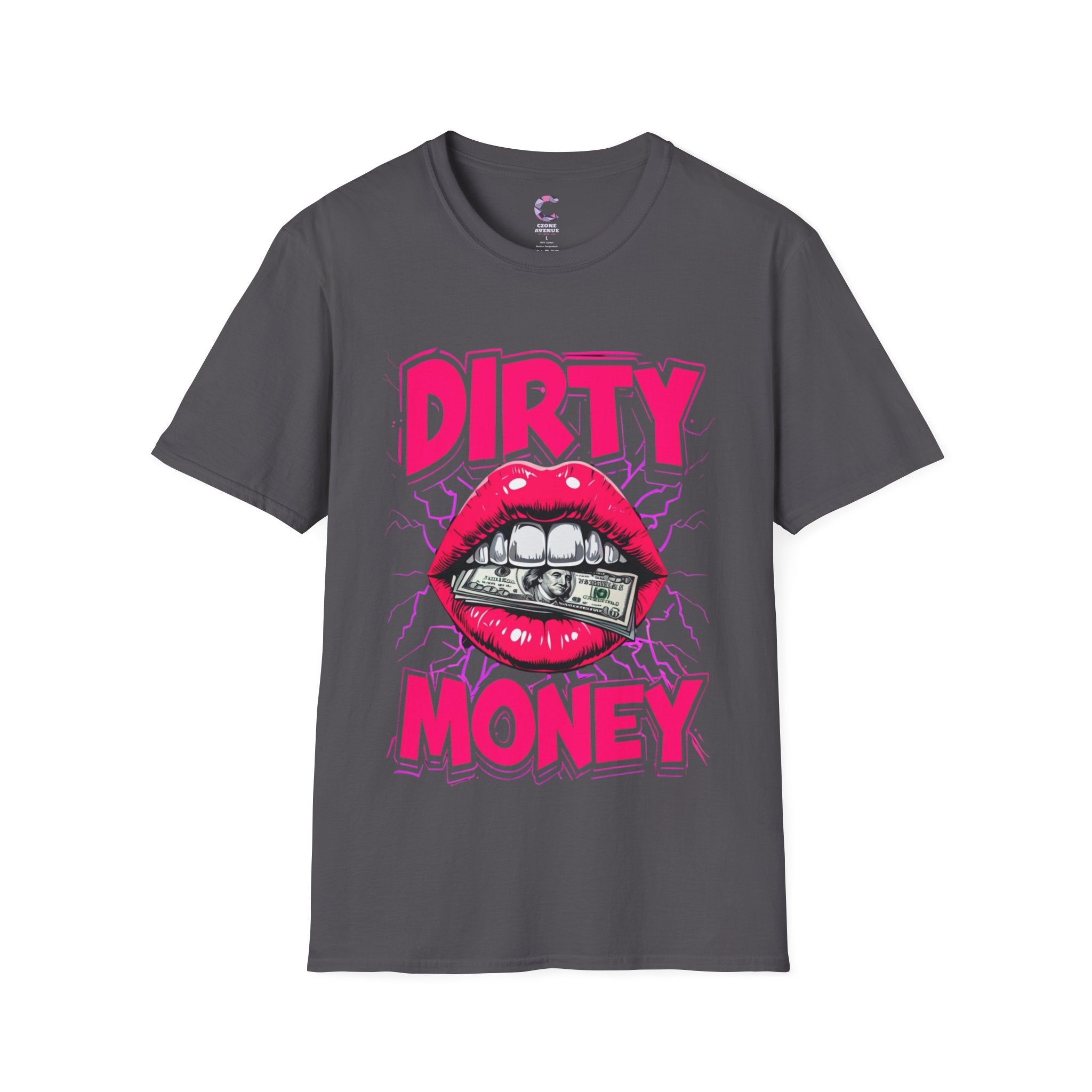 Dirty Money Theme Unisex T-Shirt with Lips Holding Money Design