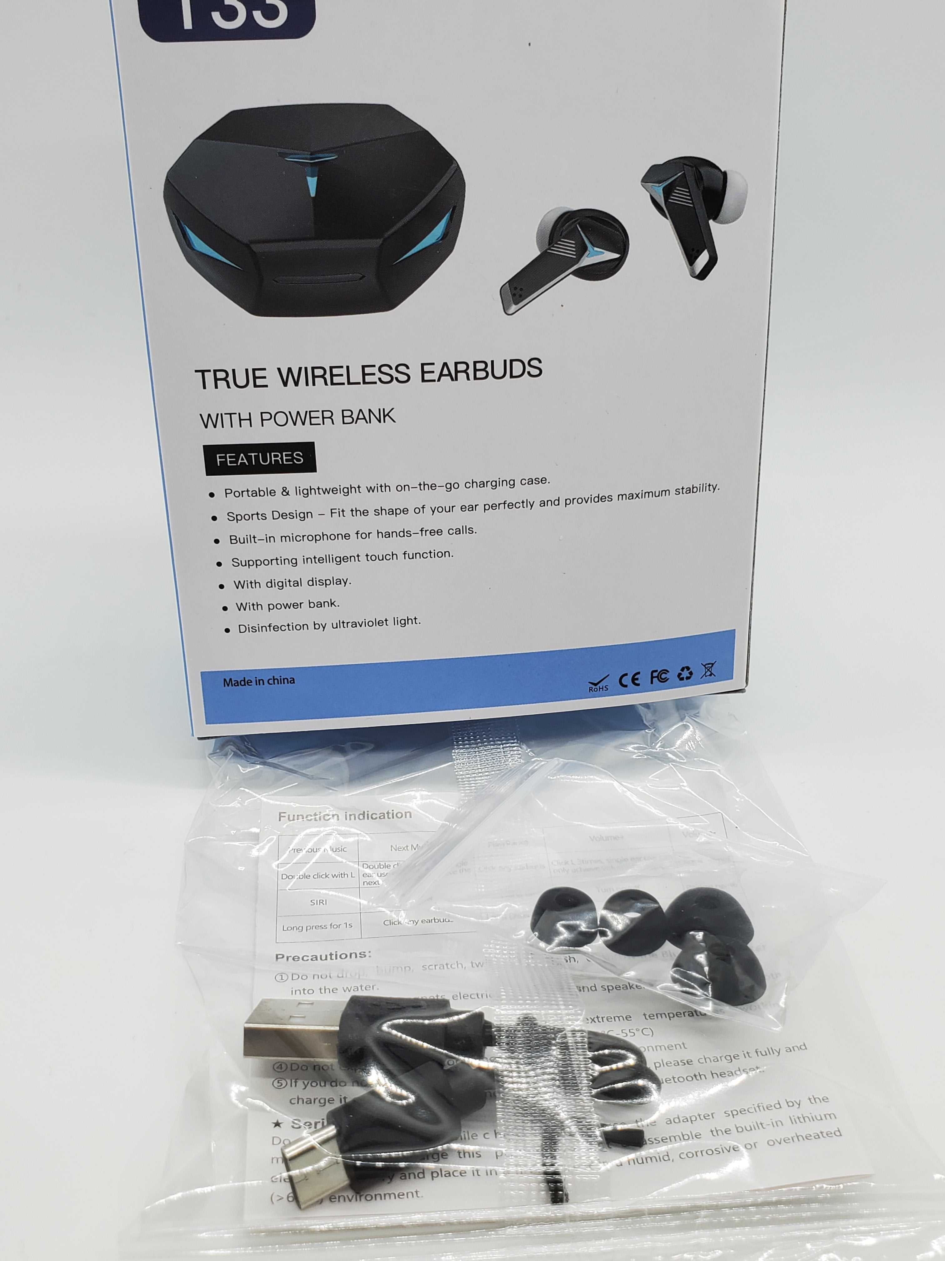 Wireless Bluetooth 5.2 Earbuds Waterproof With Microphone Black