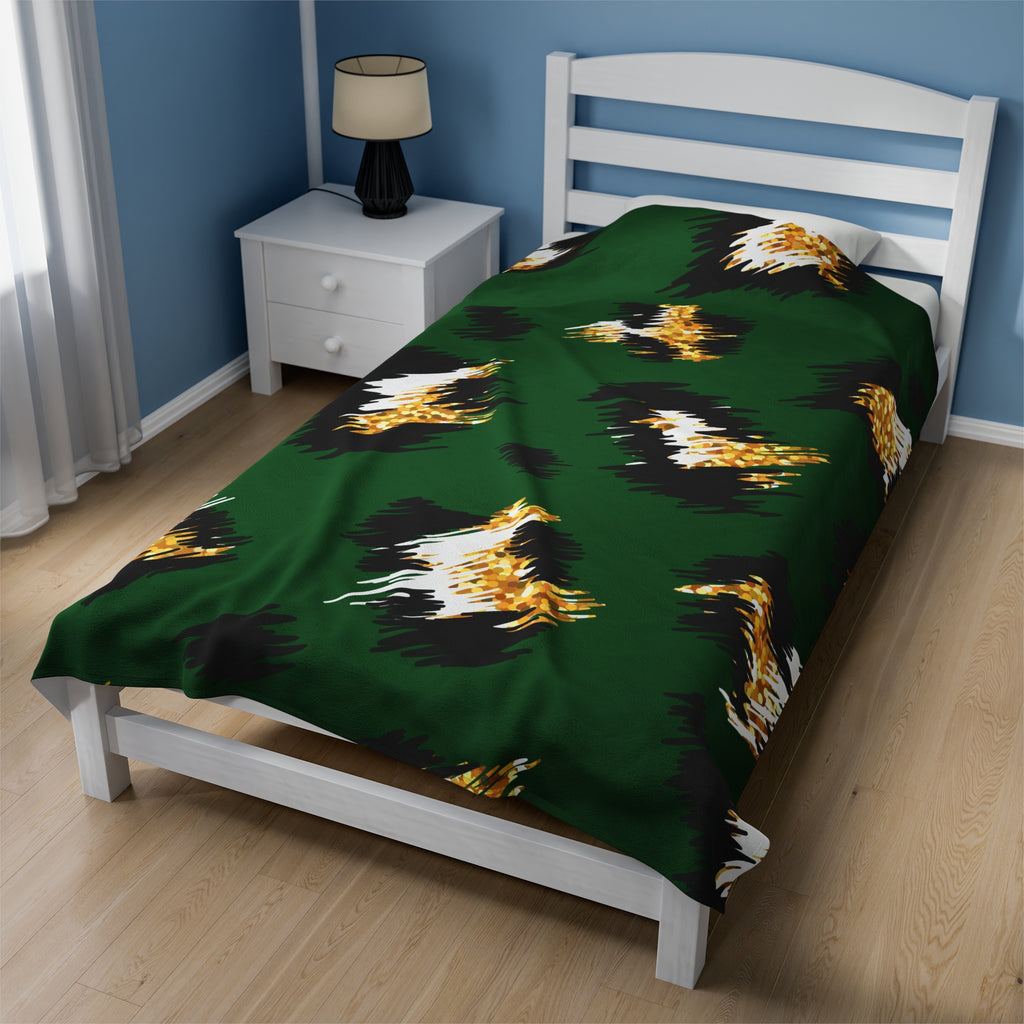 Green and Gold Print Soft Blanket