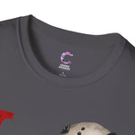 Halloween Horror Unisex T-Shirt with Dripping Blood and Hockey Mask Design