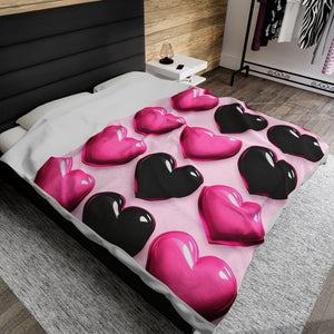 Pink and Black Hearts Soft Blanket