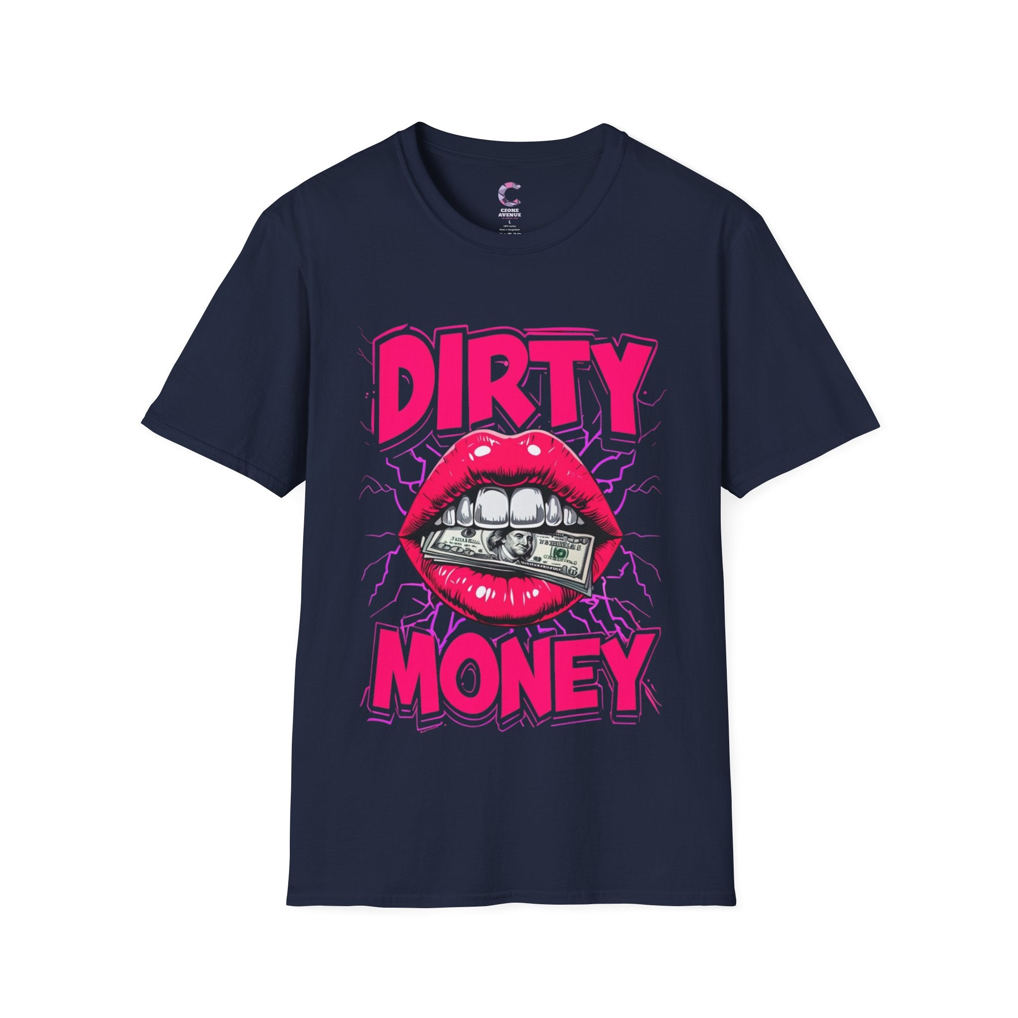 Dirty Money Theme Unisex T-Shirt with Lips Holding Money Design
