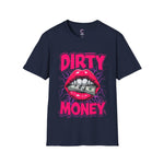 Dirty Money Theme Unisex T-Shirt with Lips Holding Money Design