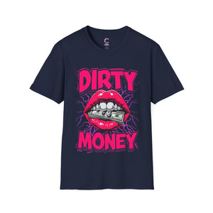 Dirty Money Theme Unisex T-Shirt with Lips Holding Money Design