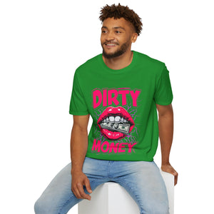 Dirty Money Theme Unisex T-Shirt with Lips Holding Money Design