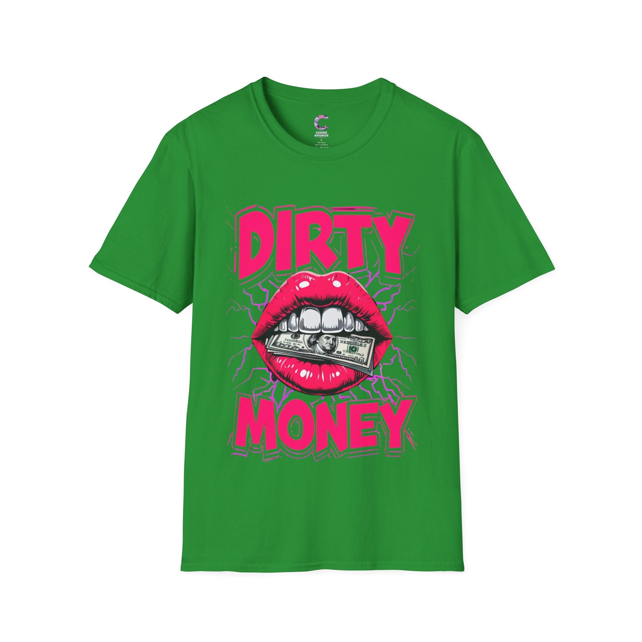 Dirty Money Theme Unisex T-Shirt with Lips Holding Money Design