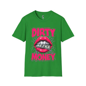 Dirty Money Theme Unisex T-Shirt with Lips Holding Money Design