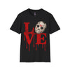 Halloween Horror Unisex T-Shirt with Dripping Blood and Hockey Mask Design