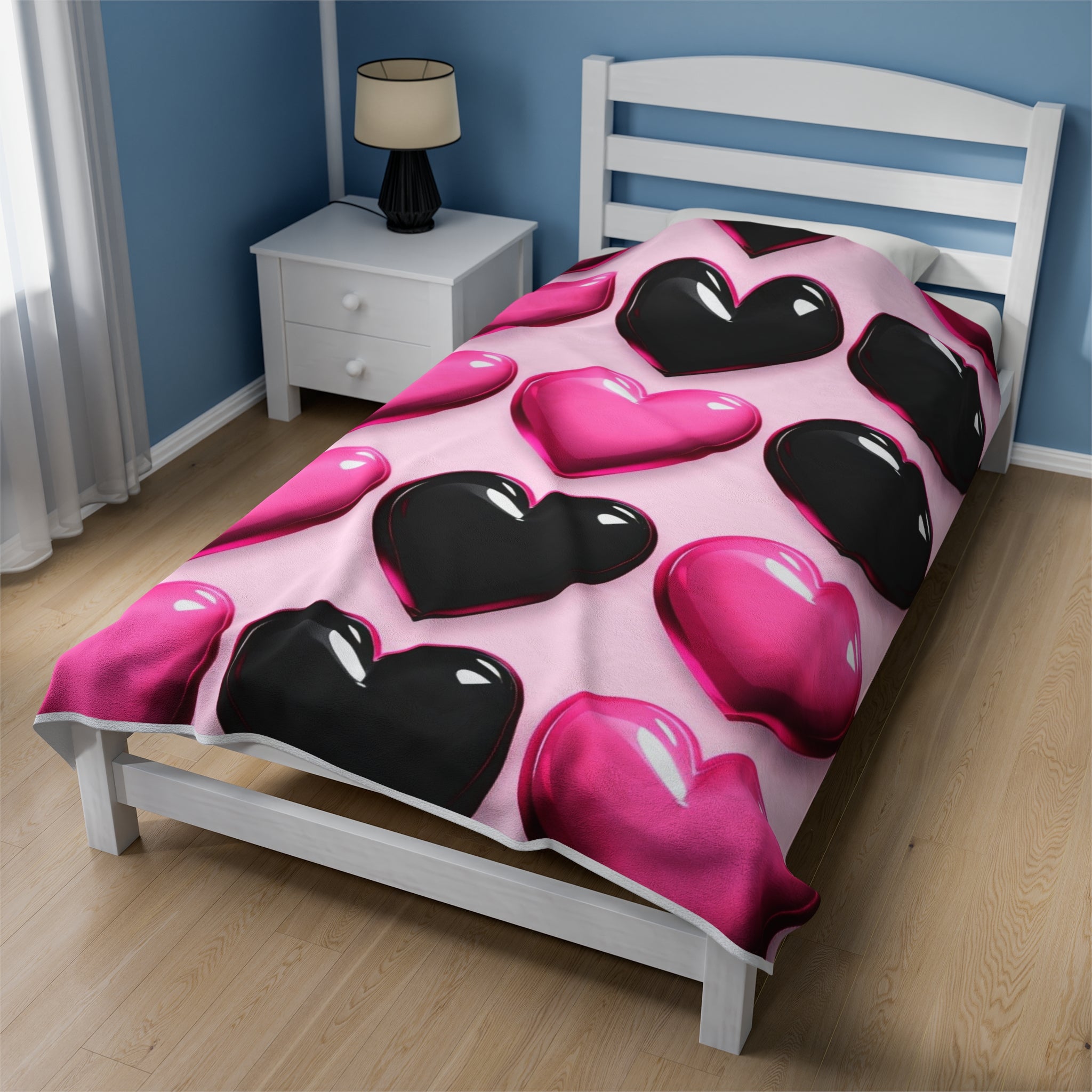 Pink and Black Hearts Soft Blanket