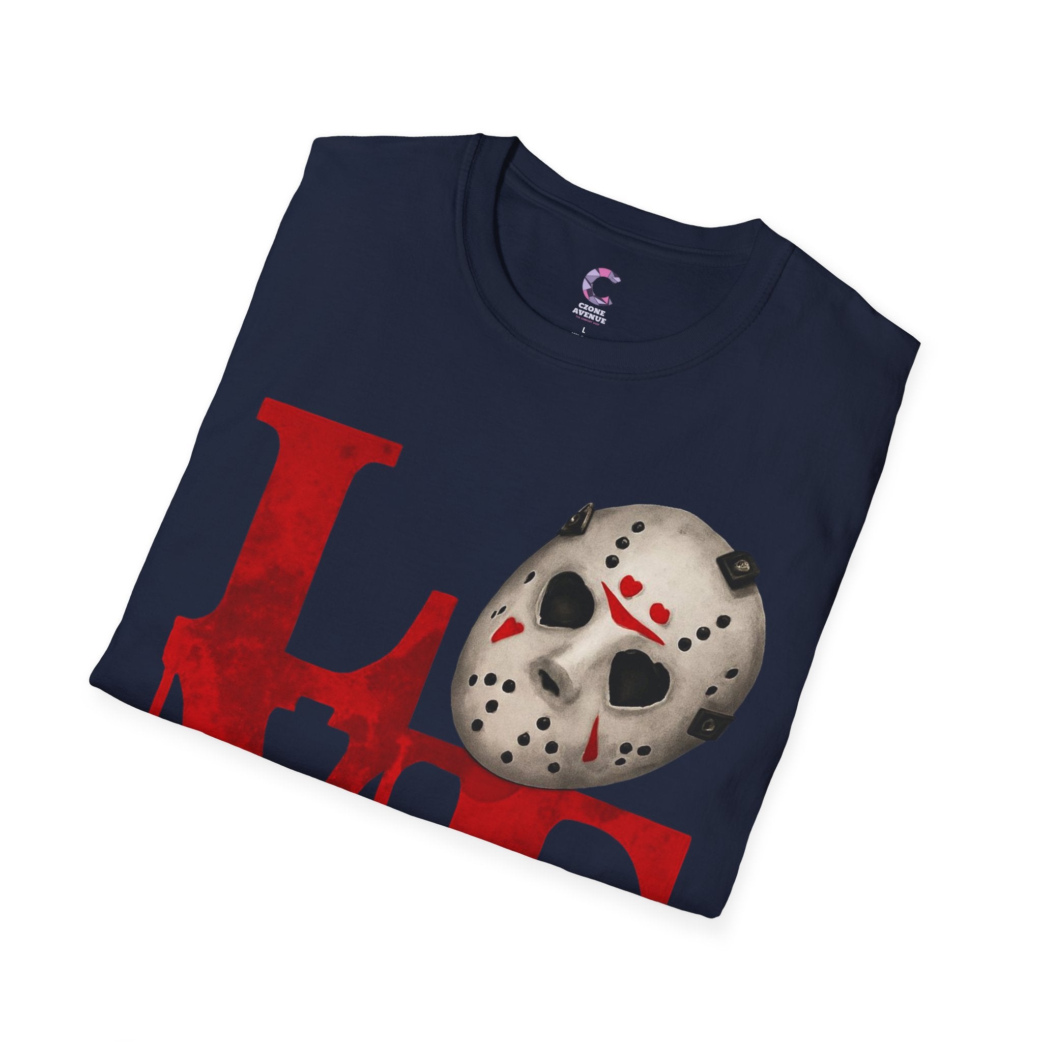 Halloween Horror Unisex T-Shirt with Dripping Blood and Hockey Mask Design