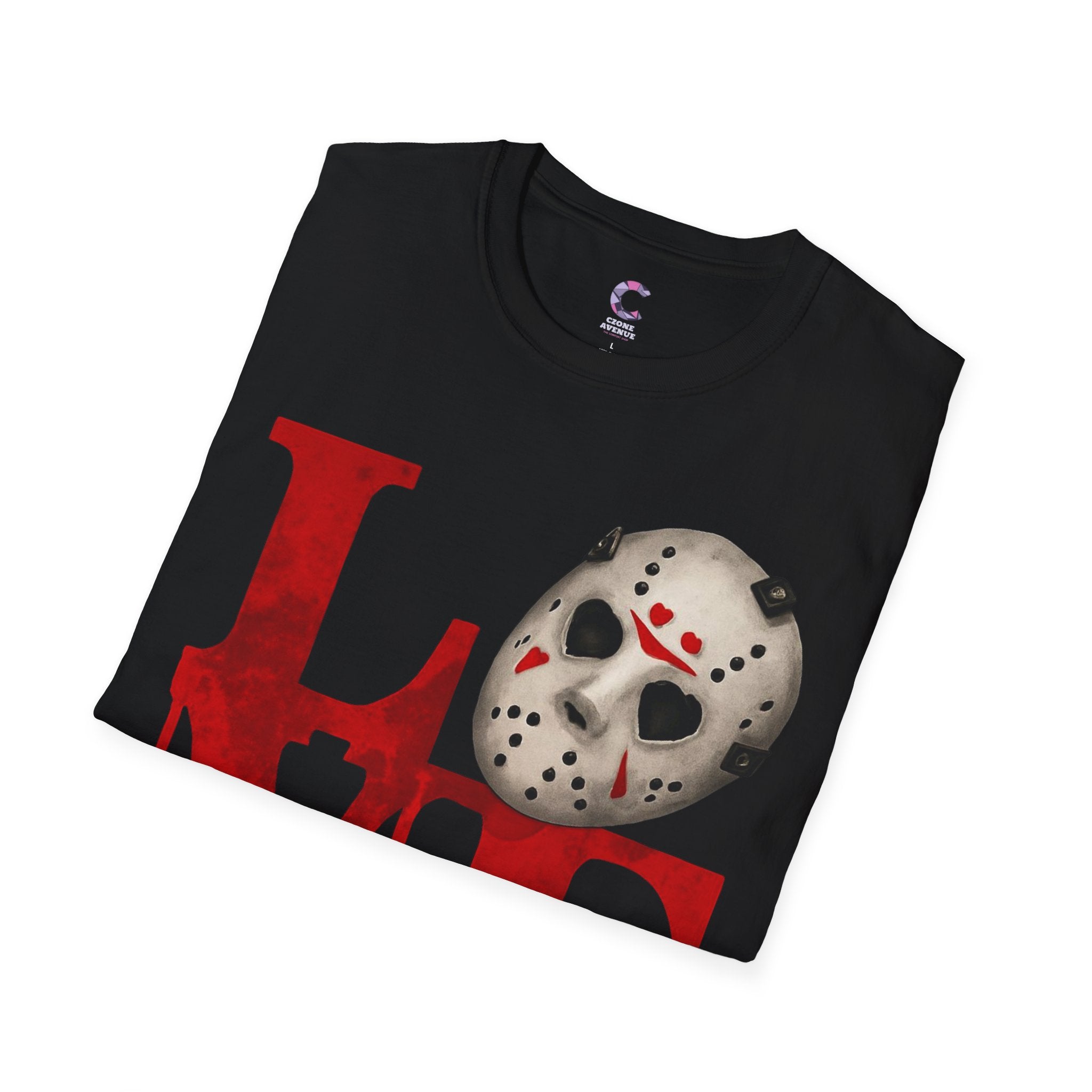 Halloween Horror Unisex T-Shirt with Dripping Blood and Hockey Mask Design