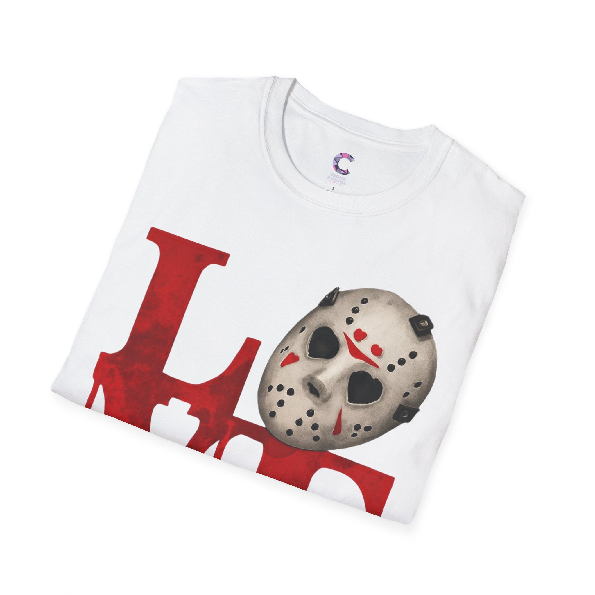 Halloween Horror Unisex T-Shirt with Dripping Blood and Hockey Mask Design