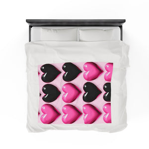 Pink and Black Hearts Soft Blanket