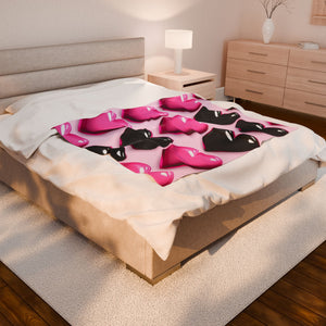 Pink and Black Hearts Soft Blanket