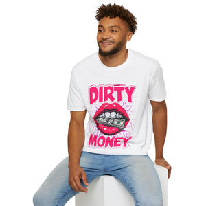 Dirty Money Theme Unisex T-Shirt with Lips Holding Money Design