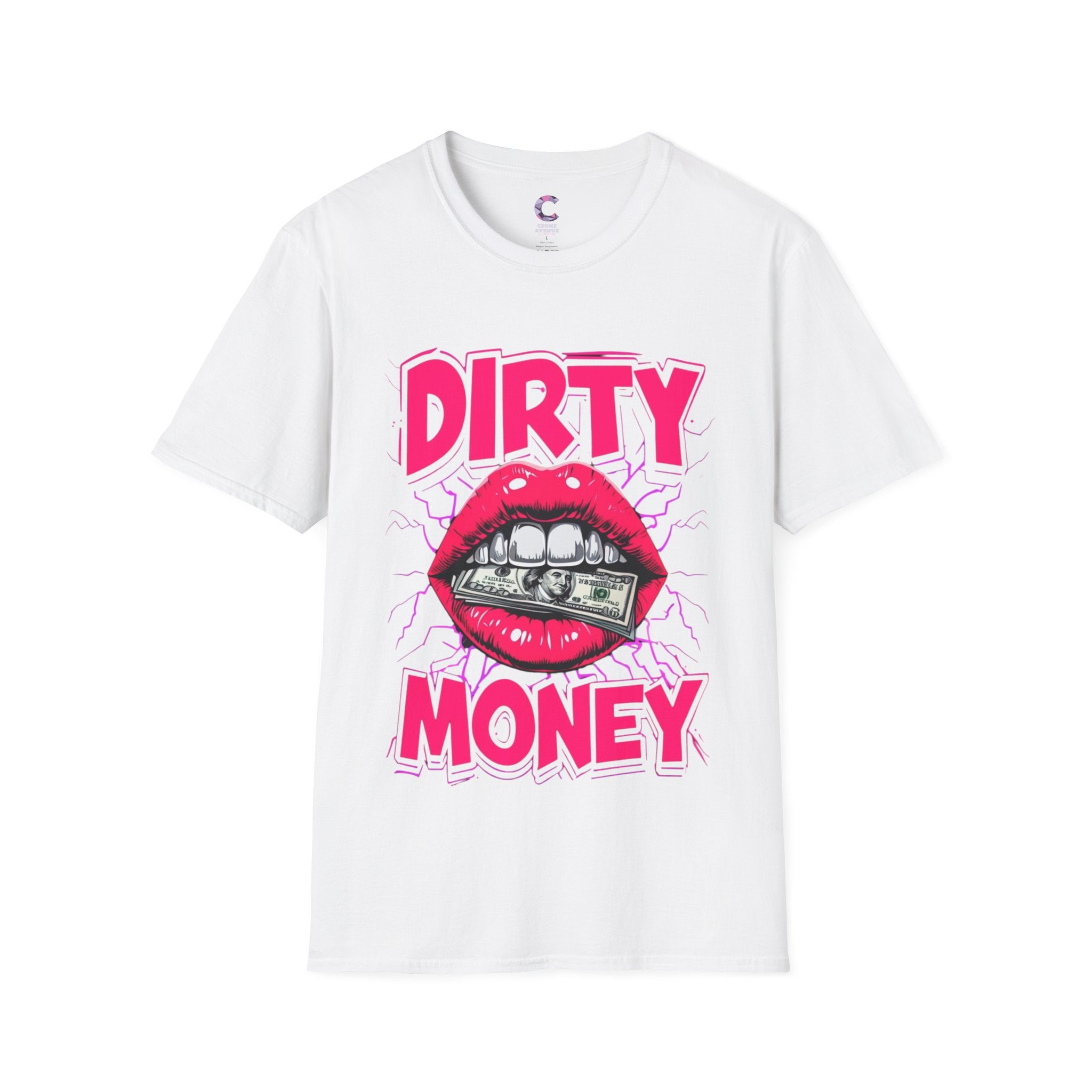 Dirty Money Theme Unisex T-Shirt with Lips Holding Money Design