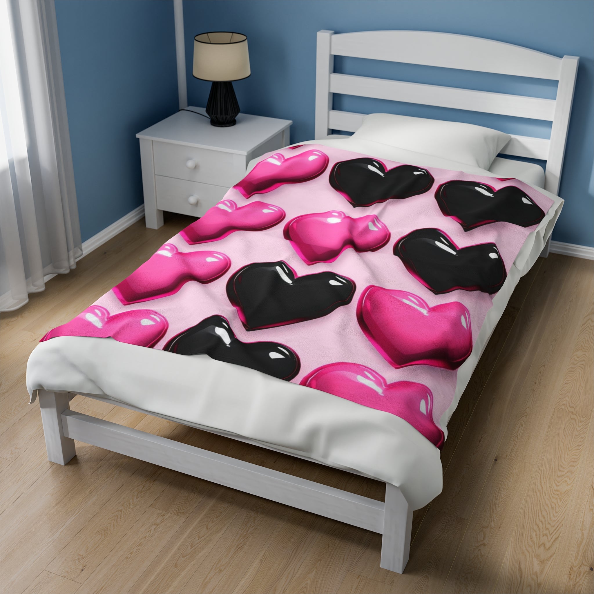 Pink and Black Hearts Soft Blanket