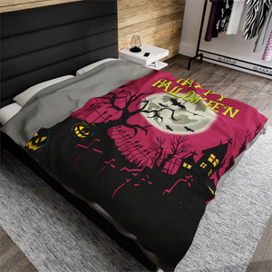 Happy Halloween Themed Velveteen Soft Blanket