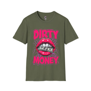 Dirty Money Theme Unisex T-Shirt with Lips Holding Money Design