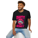 Dirty Money Theme Unisex T-Shirt with Lips Holding Money Design