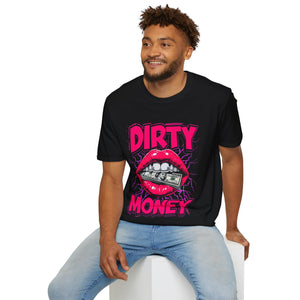 Dirty Money Theme Unisex T-Shirt with Lips Holding Money Design