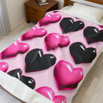 Pink and Black Hearts Soft Blanket