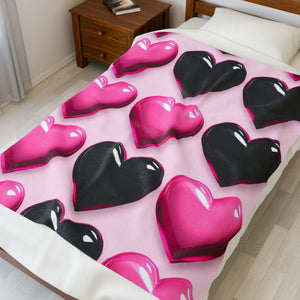 Pink and Black Hearts Soft Blanket