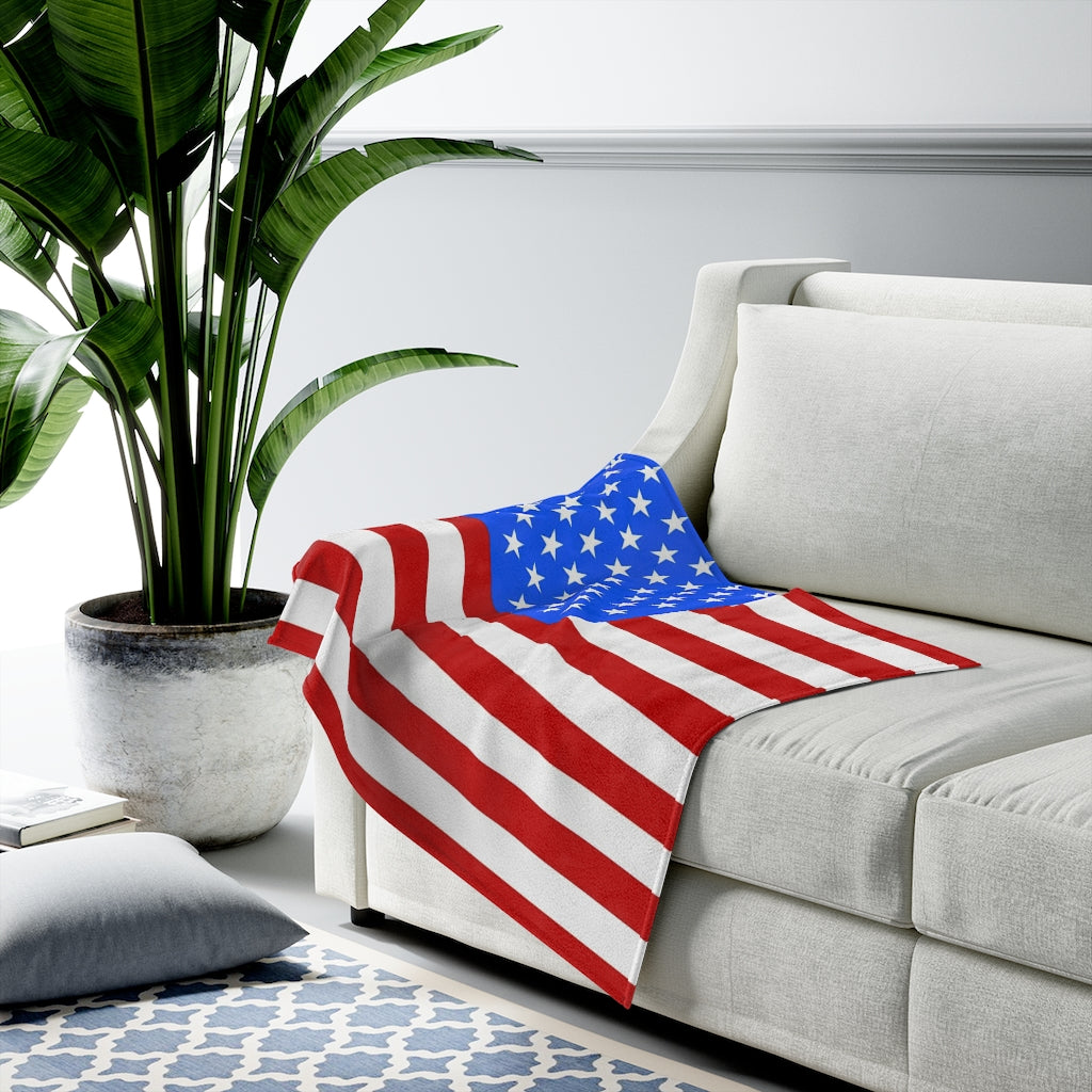 American Flag Themed Velveteen Soft Blanket