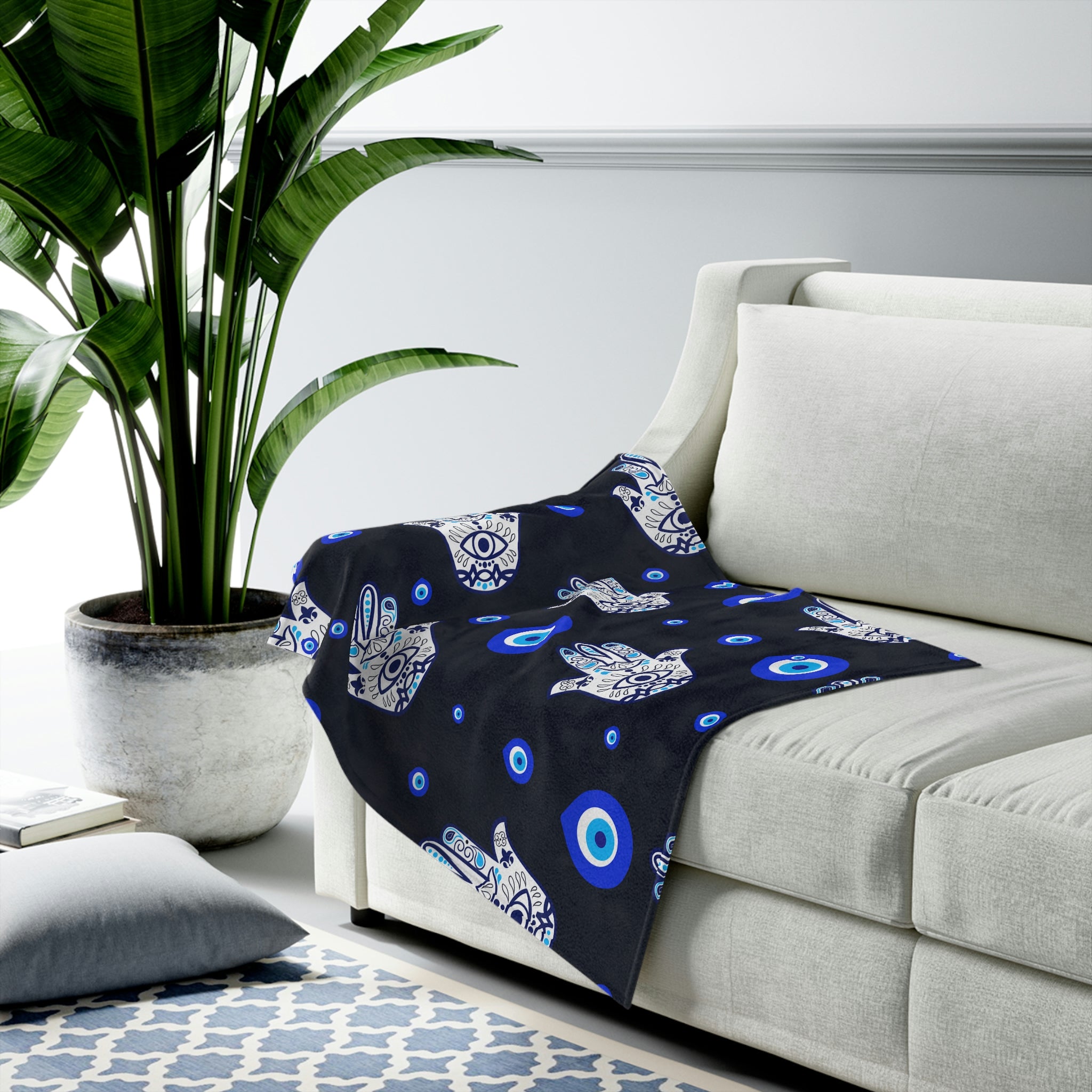 Evil Eye Mal De Ojo Themed Velveteen Soft Blanket