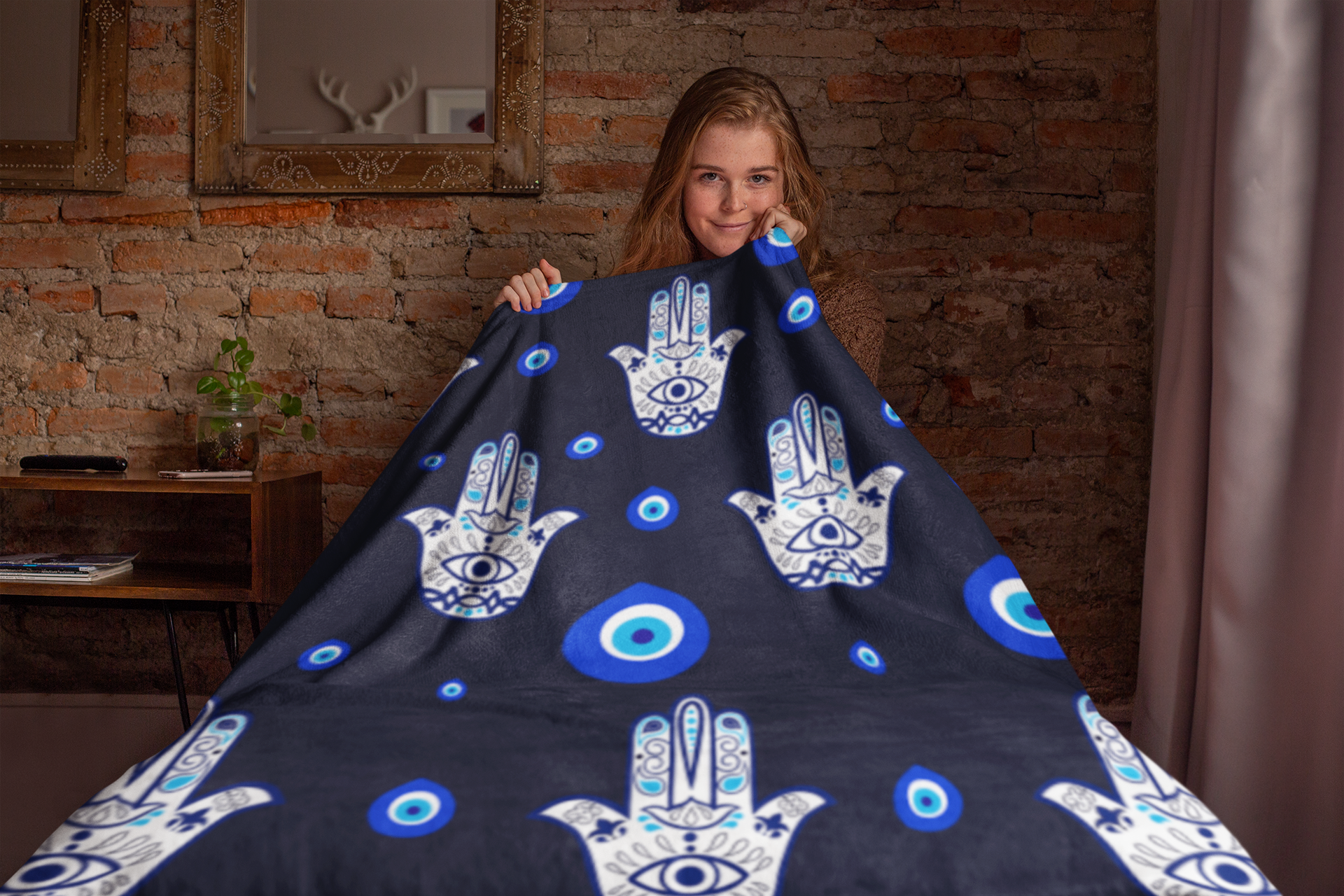 Evil Eye Mal De Ojo Themed Velveteen Soft Blanket